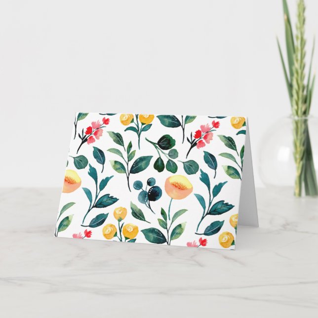 Rustik Snyggt Gult Vattenfärgsblommor tom Kort (Framsida)