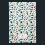 Rustik Snyggt Gult Watercolor Flowers Monogram Kökshandduk<br><div class="desc">Rustik Gult och Grönt Watercolor Flowers Mönster Monogram Kitchen Towel</div>