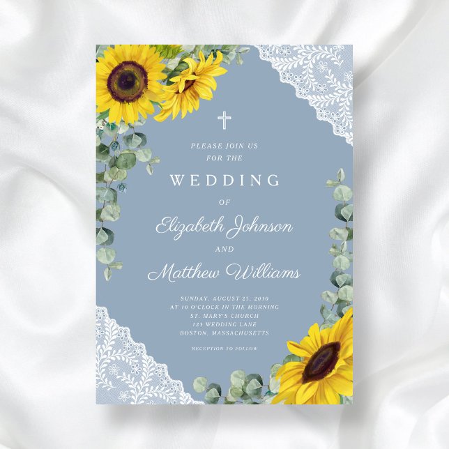 Rustik Solblomma Bröllop Inbjudningar (Rustic Floral Sunflower Wedding Invitation)