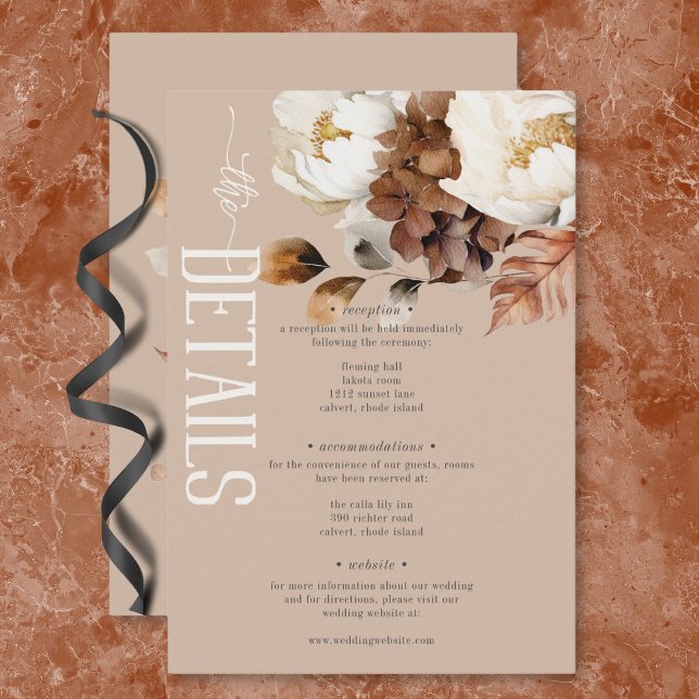 Rustik solbränngul kräm och bruna höstblommiga det tilläggskort (Rustic Tan Cream & Brown Fall Floral Details Enclosure Card)