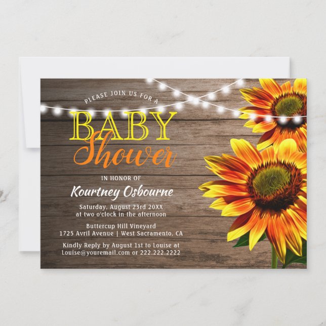 Rustik solros baby shower inbjudningar (Framsida)