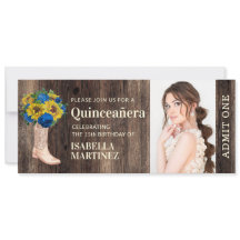 Rustik solros blå ros stövel Quinceañera-biljett