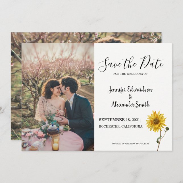 Rustik solros blomster foto landsbygd spara datumet (Fram/baksida)