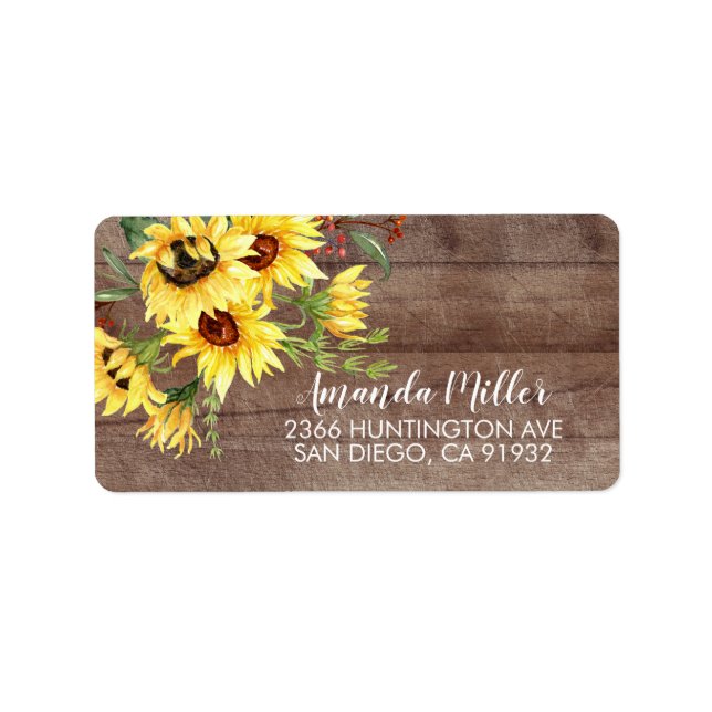Rustik solros blomster returadressetikett adressetikett (Framsidan)