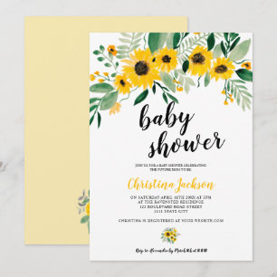 Rustik solros blomster vattenfärg baby shower inbjudningar