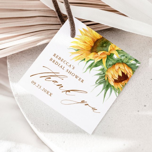 Rustik Solros Bröllopsdusch Tack Gåva Gåvor Etiketter (Rustic sunflower fall bridal shower thank you favor tags.)