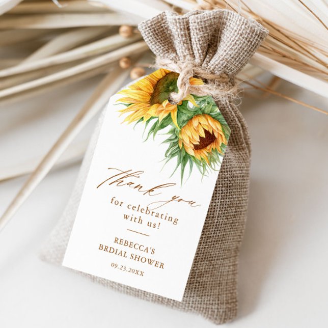 Rustik Solros Bröllopsdusch Tack Gåva Presentetikett (Rustic sunflower fall bridal shower thank you favor tags.)