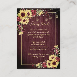 Rustik Solros Burgunder Trä Blommiga Detaljer Tilläggskort