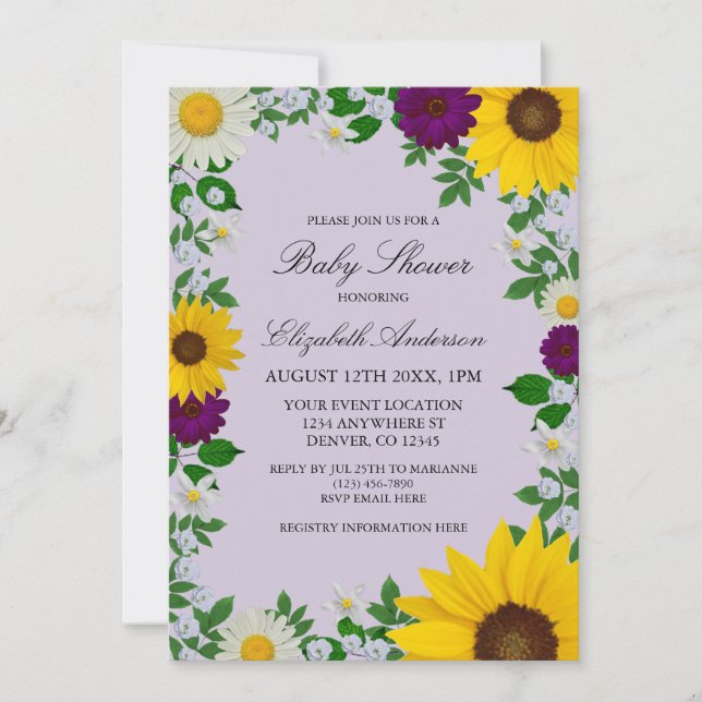 Rustik Solros Daisy Blommig Baby Shower Inbjudningar (Framsida)