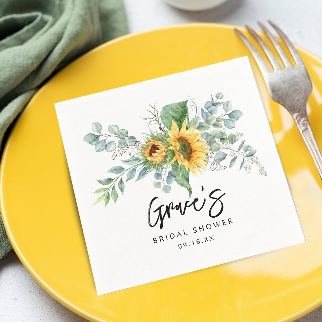 Rustik solros eukalyptus bröllopsdusch papper pappersservett (Rustic Sunflower Eucalyptus Bridal Shower Paper Napkins)