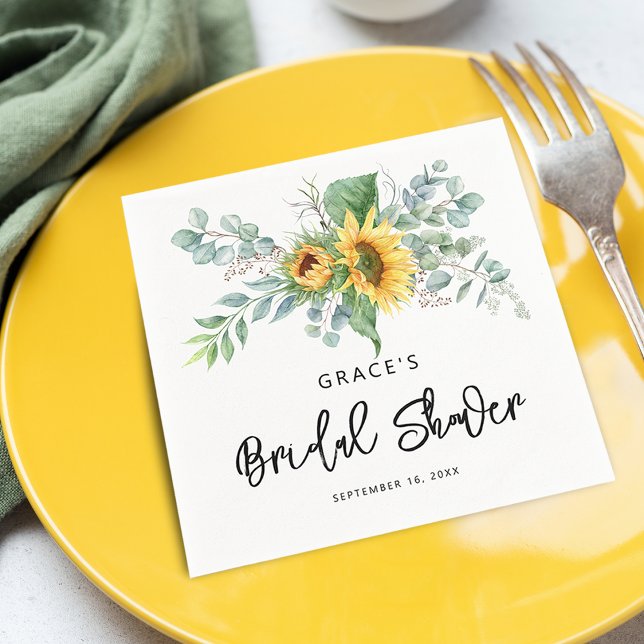 Rustik Solros Eukalyptus Bröllopsdusch Pappersservett (Rustic Sunflower Eucalyptus Greenery Bridal Shower Napkins)