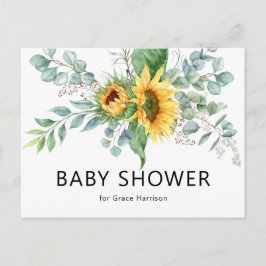 Rustik solros eukalyptus grönska baby shower inbjudan vykort