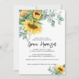Rustik solros eukalyptus grönska baby shower inbjudningar