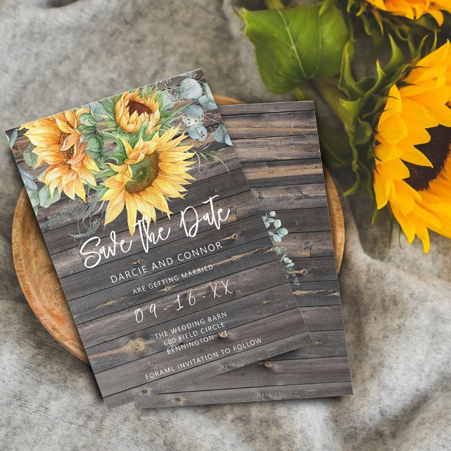 Rustik solros eukalyptus vattenfärg spara datumet (Rustic Sunflower Eucalyptus Watercolor Save The Date)
