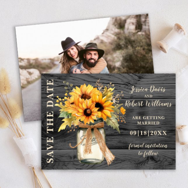 Rustik Solros Glasburk Spara Datum Datumet (Rustic Sunflower String Lights Save the Date Photo Card)