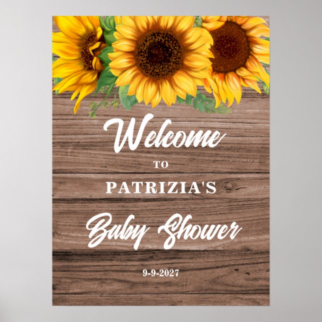 Rustik solros höst välkommen baby shower poster (Framsidan)
