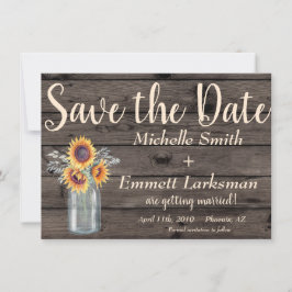 Rustik solros landVintage trä Spara datum Inbjudningar