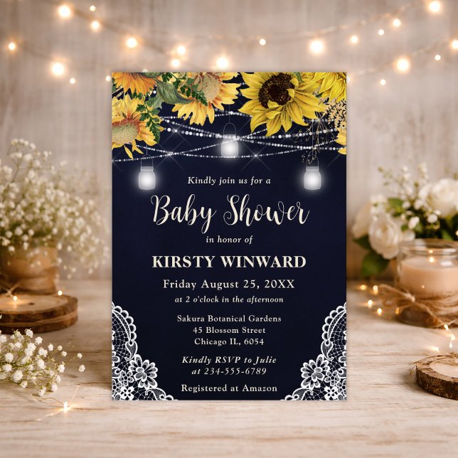 Rustik Solros & Murarljus Baby Shower Inbjudningar (Skapare uppladdad)