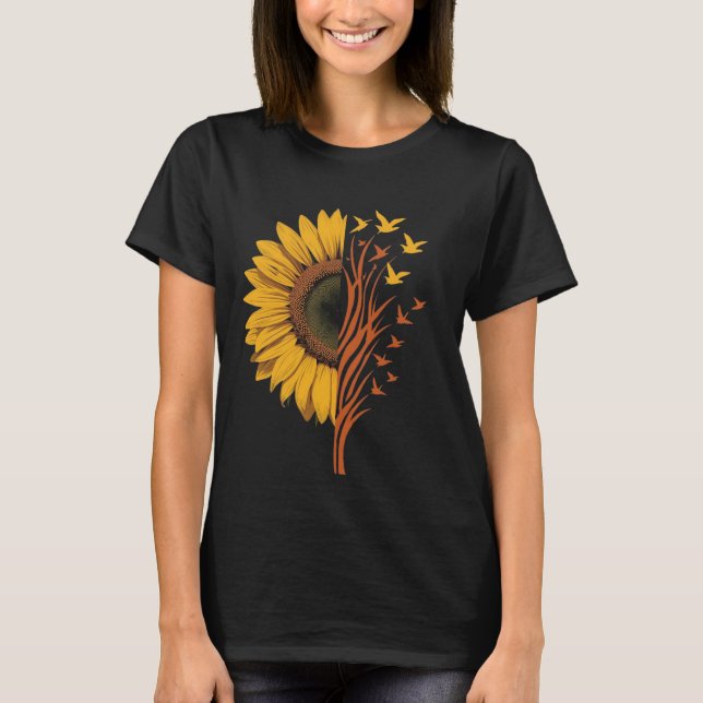 Rustik Solros Natur Fåglar i Flykt T Shirt (Framsida)
