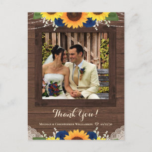 Rustik solros Navy Ros Bröllop Tack Foto Vykort