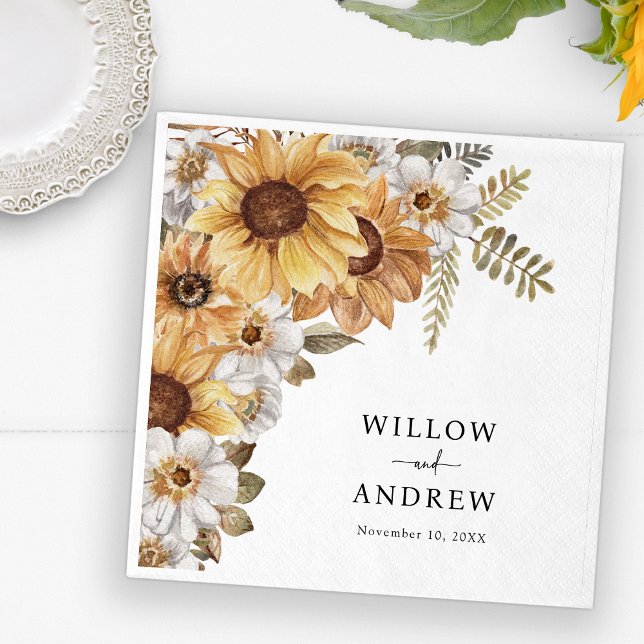 Rustik Solros Pappersservett (Rustic Sunflower Floral Decor Paper Napkin by Painted Paperie
)