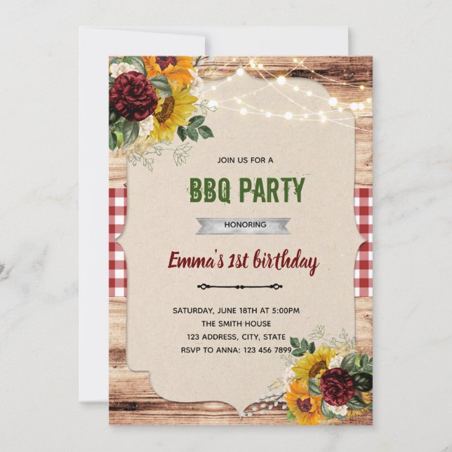 Rustik solros ros BBQ tema Inbjudningar (Framsida)