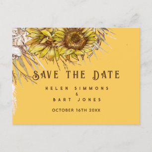 Rustik Solros Senap Fyrkantig Save the Date Vykort