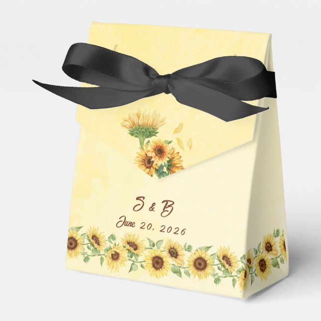 Rustik Solros Vattenfärg Blommig Bröllop Presentaskar (Framsidan Sidan)