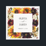 Rustik Solros Watercolor Burgundy Blommigt Fall Pappersservett<br><div class="desc">Modern Rustic Solros Ro Peony Burgundy Red Lila Blommigt Watercolor Autumn Fall Landsbyggsbröllop Napkins</div>