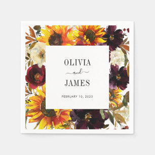 Rustik Solros Watercolor Burgundy Blommigt Fall Pappersservett