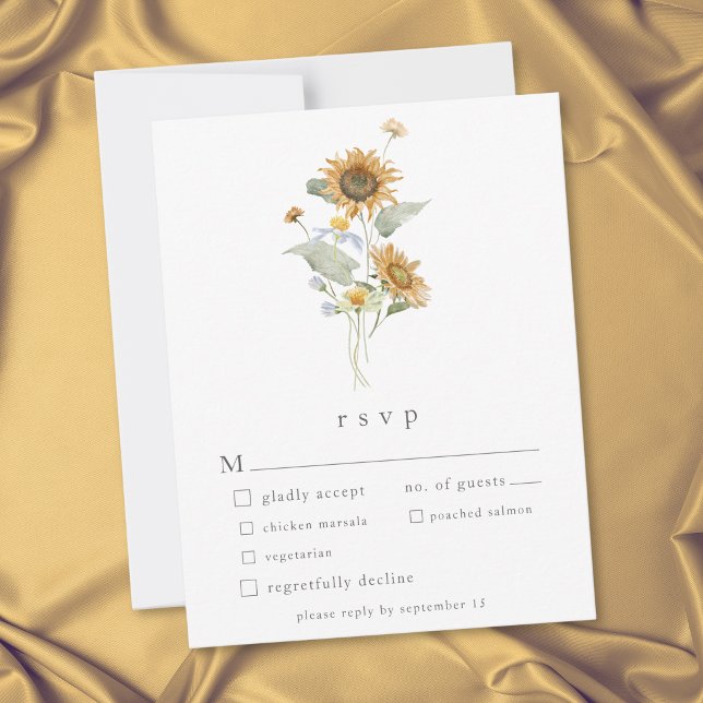 Rustik solrosbröllop med vilda blommor OSA kort (Rustic Floral Sunflower Wildflower Wedding RSVP Card)