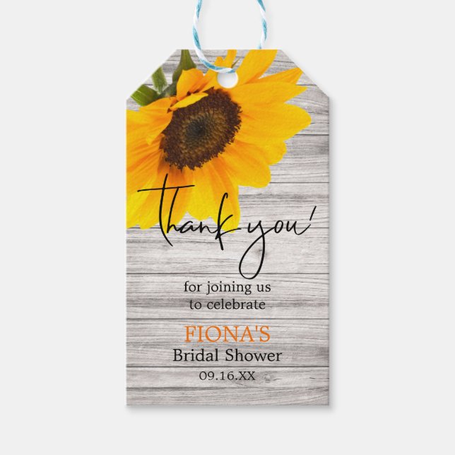 Rustik solrosbröllopsduschmanus Tack Presentetikett (Framsidan)
