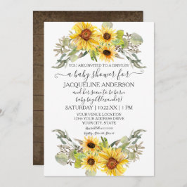 Rustik solrosenhet efter babykläder, vattenfärg inbjudningar