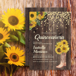 Rustik solrosstövlar Glitter Quinceañera 15:e Inbjudningar