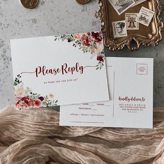 Rustik sommarblommig menyval RSVP  Vykort (Skapare uppladdad)