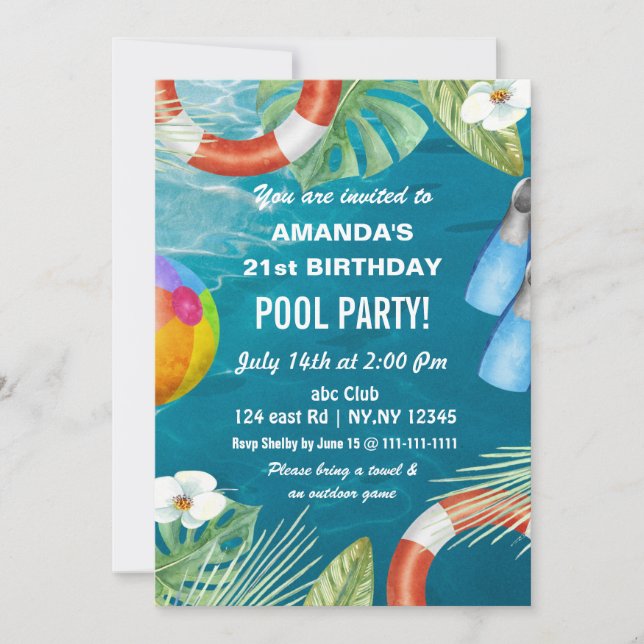Rustik sommarpool fest födelsedags inbjudan (Framsida)