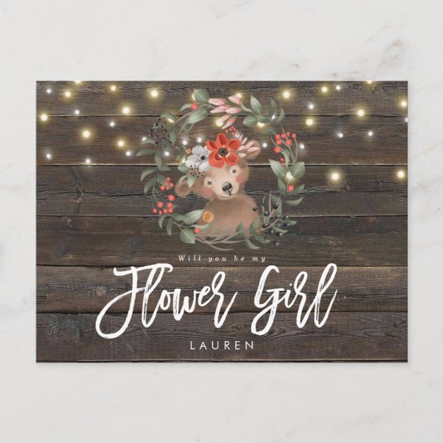 rustik söt björn blommig vill du vara min blomster meddelande vykort (Framsida)