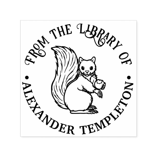 Rustik Söt Ekorre med Nöt Biblioteksboknamn Självfärgande Stämpel (Design)