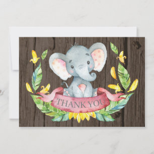 Rustik Söt Elefant Babyflicka Rosa och Grå Tack Kort