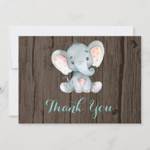 Rustik Söt Elefant Bebis Aqua Teal Turkos Grå Tack Kort