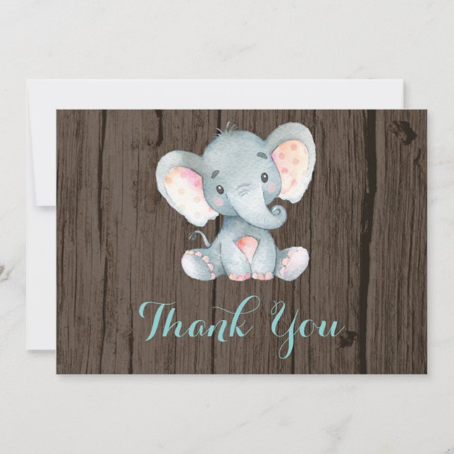 Rustik Söt Elefant Bebis Aqua Teal Turkos Grå Tack Kort (Framsida)