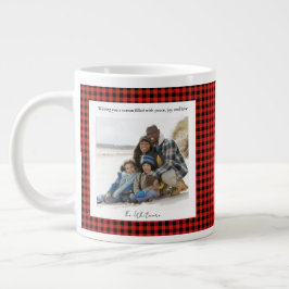 Rustik Söt Röd Rutig Monogram 2 Foto Jul Jumbo Mugg