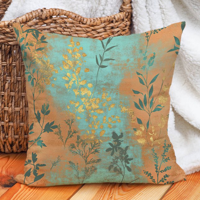 Rustik Southwestern Boho Chic Terrakotta Turkos Kudde (Rustic Southwestern Boho Chic Terracotta Turquoise Throw Pillow)