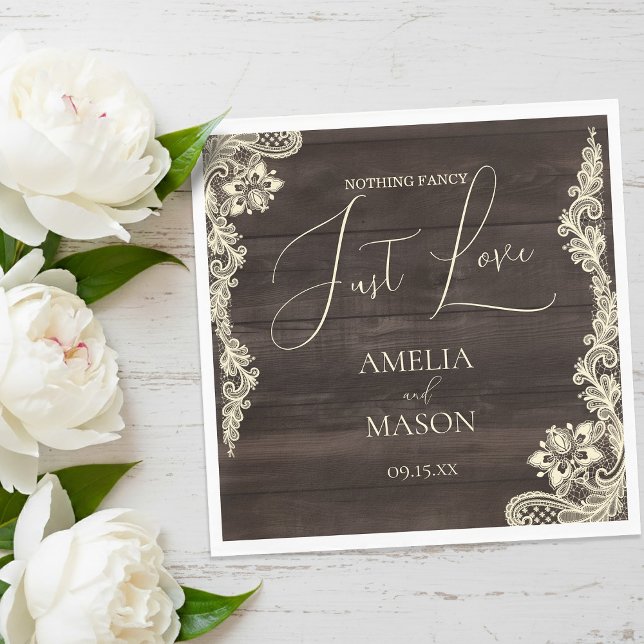 Rustik spets Inget fancy bara kärlek Bröllopsserve Pappersservett (Rustic Lace Nothing Fancy Just Love Wedding Paper Napkins)