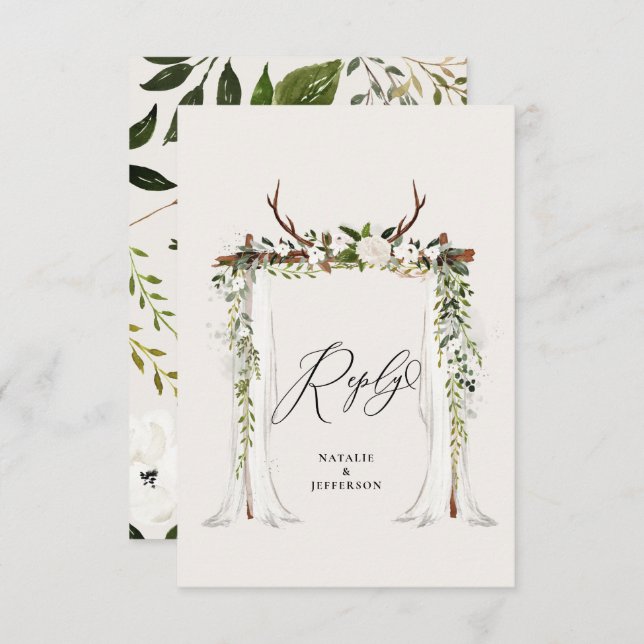 Rustik stagg vattenfärgsvit blommigt bröllop OSA kort (Fram/baksida)