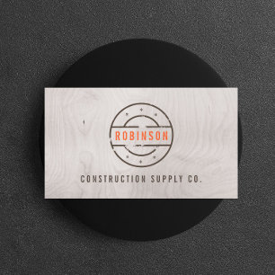Rustik stämplad Logotyp på Grått Woodgrain Constru Visitkort