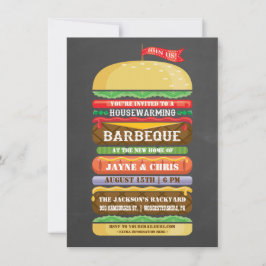 Rustik staplad hamburgare inflyttningsfest BBQ Inbjudningar