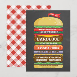 Rustik staplad hamburgare inflyttningsfest BBQ Inbjudningar