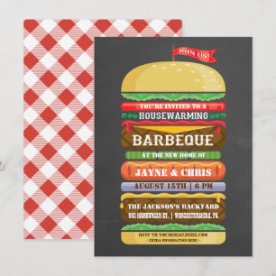 Rustik staplad hamburgare inflyttningsfest BBQ Inbjudningar