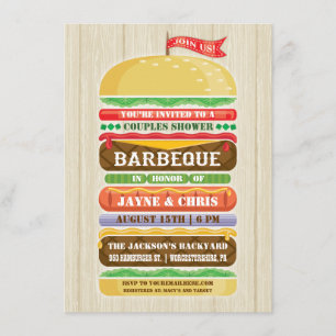 Rustik staplade hamburgarpar Shower BBQ Inbjudningar